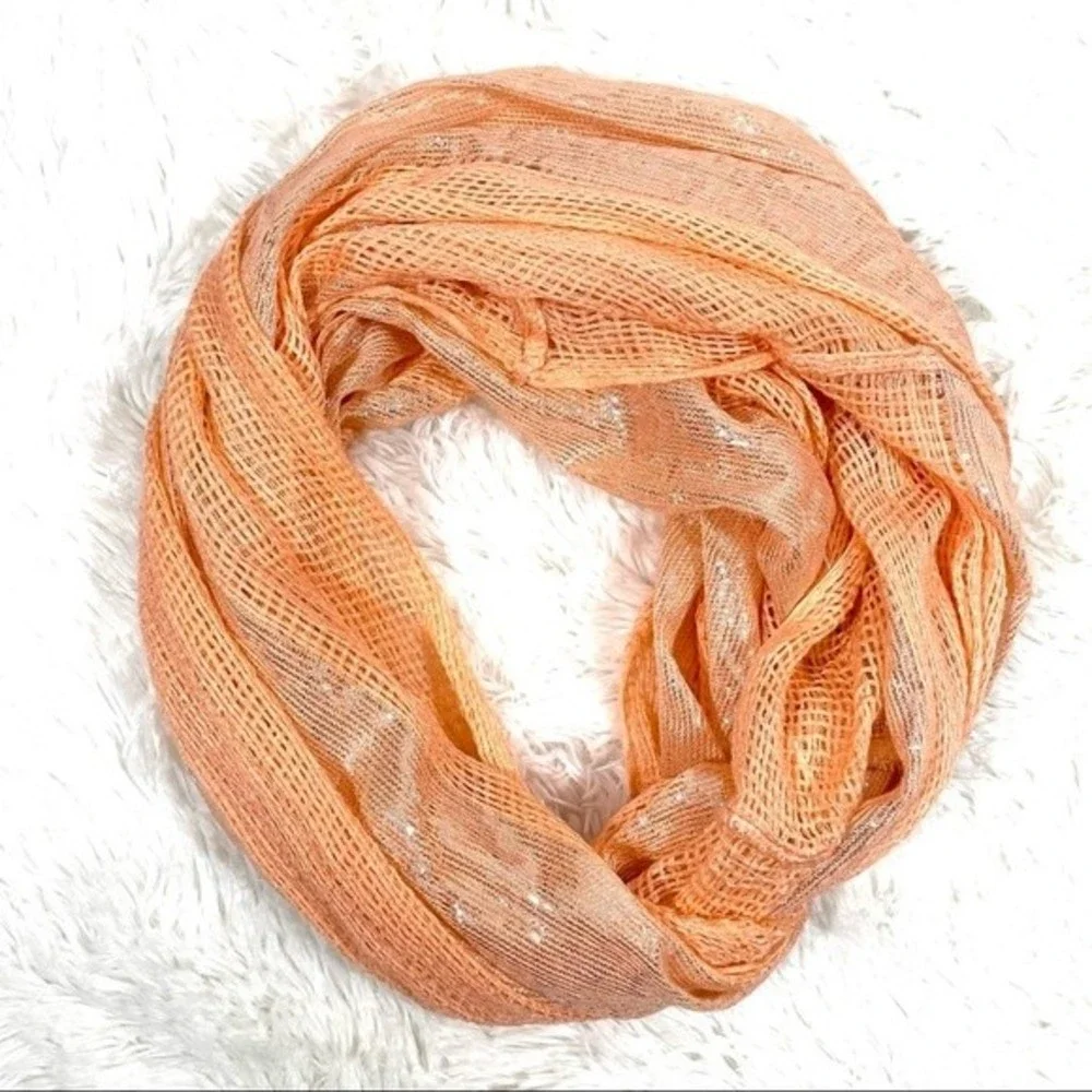 Peach & Silver Shimmer Gauzy Infinity Scarf